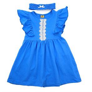 Синее платье для девочки 3-8 лет с повязкой на голову