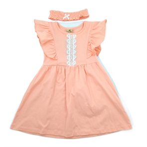 Платье летнее для девочки с повязкой персик 3-8 лет