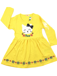 Детское платье с рукавом 3-8 лет, желтое