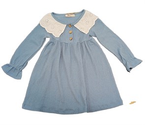 Детское платье с рукавами и воротником шитье  92-110, голубое