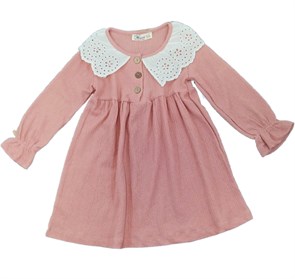 Детское платье с рукавами и воротником шитье  92-110, розовое